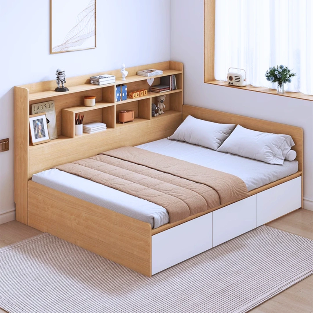 Mẫu giường MDF có hộc kết hợp kệ để sách cho trẻ con